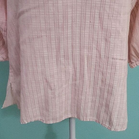 Talbots Boho Beachy Pink Stripes Split Neck 3/4 Balloon Sleeves Flowy Top - Picture 3 of 9